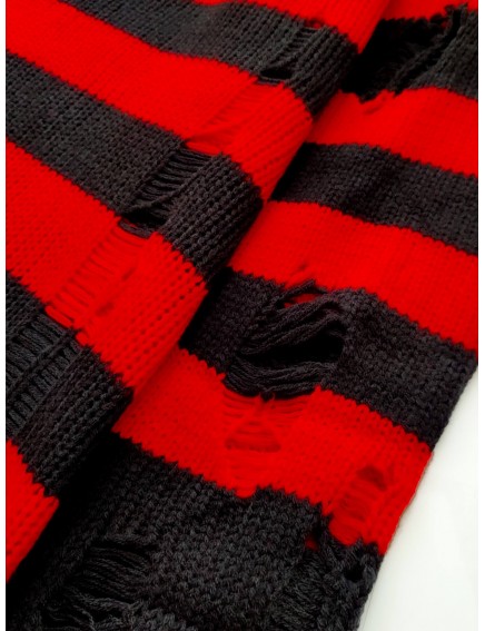 Black/Red Ribbed Knit Sweater