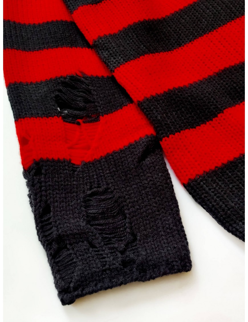 Black/Red Ribbed Knit Sweater